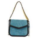 LOEWE V Anagram Chain Shoulder Bag Suede Leather 2way Blue Silver Auth 154755A-13