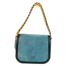 LOEWE V Anagram Chain Shoulder Bag Suede Leather 2way Blue Silver Auth 154755A-2