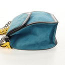 LOEWE V Anagram Chain Shoulder Bag Suede Leather 2way Blue Silver Auth 154755A-3