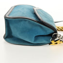 LOEWE V Anagram Chain Shoulder Bag Suede Leather 2way Blue Silver Auth 154755A-4