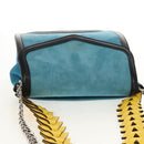 LOEWE V Anagram Chain Shoulder Bag Suede Leather 2way Blue Silver Auth 154755A-6