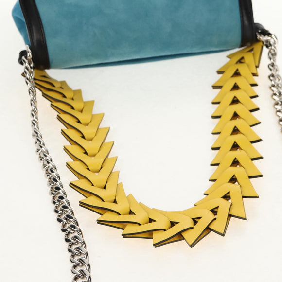 LOEWE V Anagram Chain Shoulder Bag Suede Leather 2way Blue Silver Auth 154755A