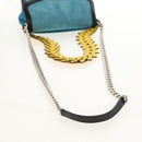 LOEWE V Anagram Chain Shoulder Bag Suede Leather 2way Blue Silver Auth 154755V-8