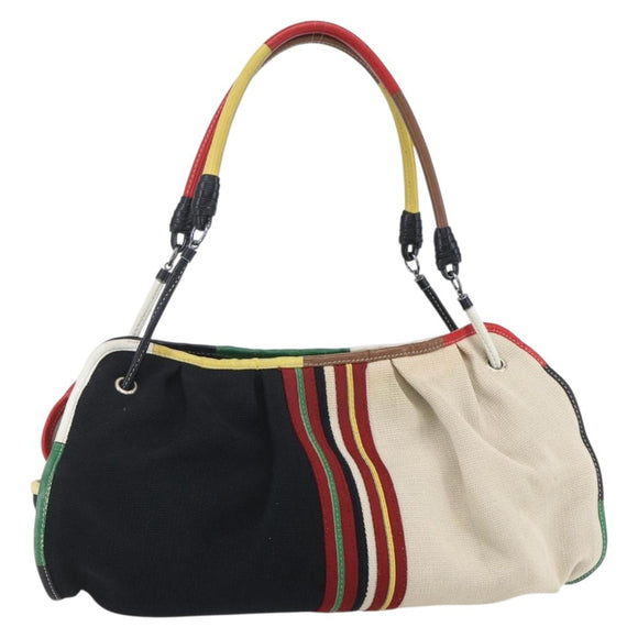 BOTTEGA VENETA Hand Bag Canvas Leather Multicolor Silver Auth 154756