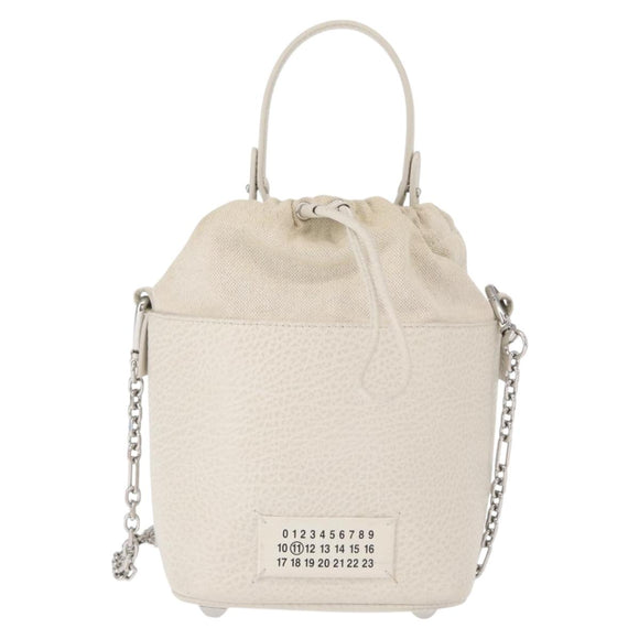 Maison Margiela 5AC Chain Shoulder Bucket Bag Leather 2way White Auth 154759