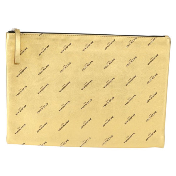 BALENCIAGA Clutch Bag Leather Gold 482874 Auth 154760