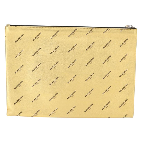 BALENCIAGA Clutch Bag Leather Gold 482874 Auth 154760