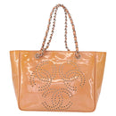 CHANEL Triple Coco Chain Tote Bag Patent leather Pink Silver CC Auth 154762-13