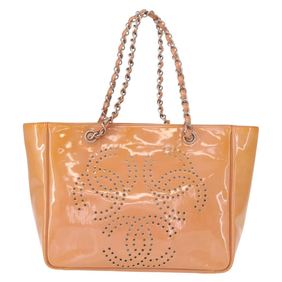 CHANEL Triple Coco Chain Tote Bag Patent leather Pink Silver CC Auth 154762