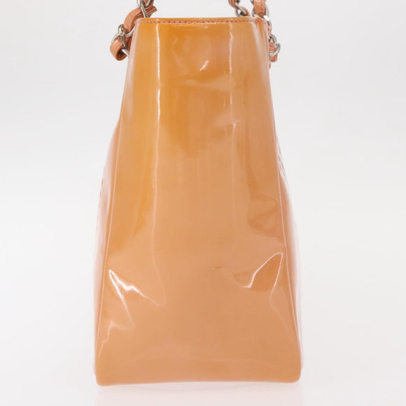 CHANEL Triple Coco Chain Tote Bag Patent leather Pink Silver CC Auth 154762