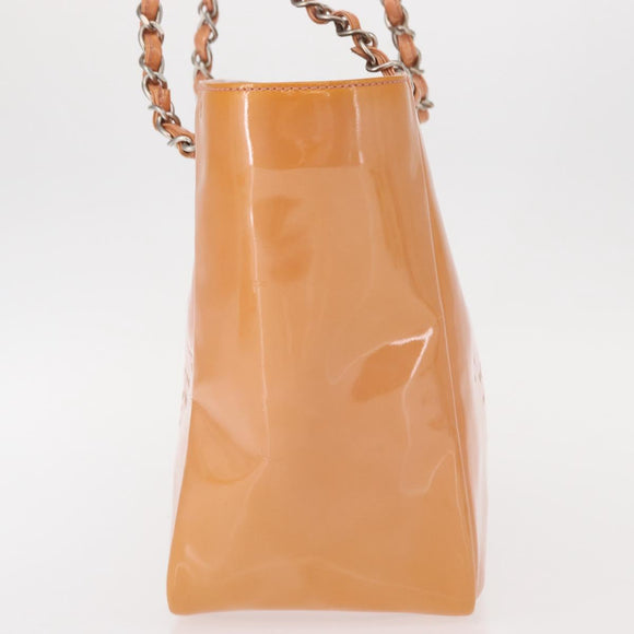 CHANEL Triple Coco Chain Tote Bag Patent leather Pink Silver CC Auth 154762