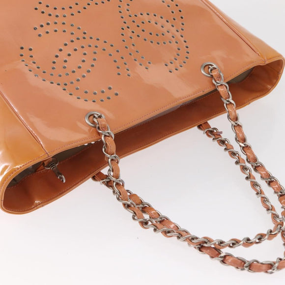 CHANEL Triple Coco Chain Tote Bag Patent leather Pink Silver CC Auth 154762