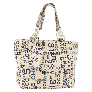 CHANEL Bysy line Tote Bag Canvas Plastic Navy Clear CC Auth 154763