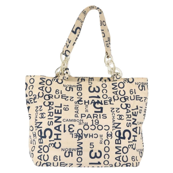 CHANEL Bysy line Tote Bag Canvas Plastic Navy Clear CC Auth 154763