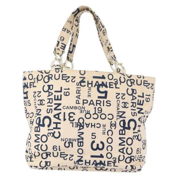 CHANEL Bysy line Tote Bag Canvas Plastic Navy Clear CC Auth 154763