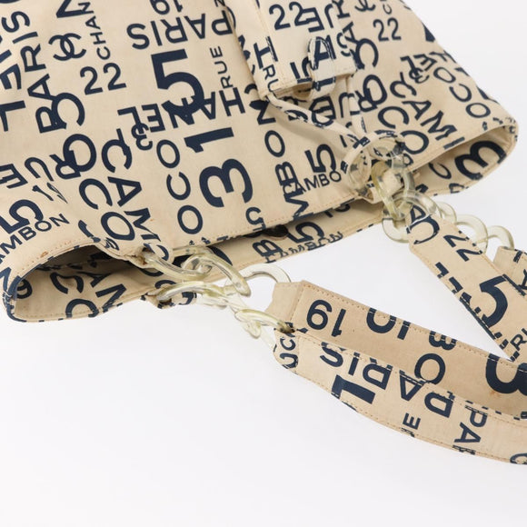 CHANEL Bysy line Tote Bag Canvas Plastic Navy Clear CC Auth 154763