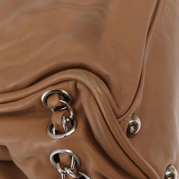 CHANEL COCO Mark Chain Shoulder Bag Lamb Skin Beige Silver CC Auth 154764