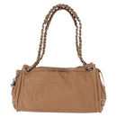 CHANEL COCO Mark Chain Shoulder Bag Lamb Skin Beige Silver CC Auth 154764-2