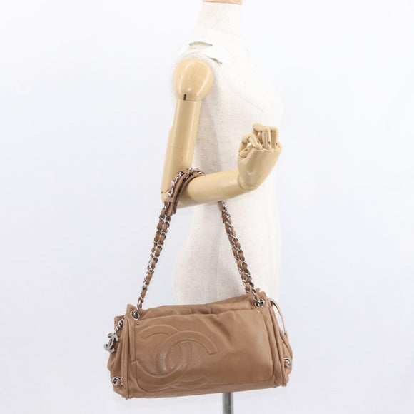 CHANEL COCO Mark Chain Shoulder Bag Lamb Skin Beige Silver CC Auth 154764