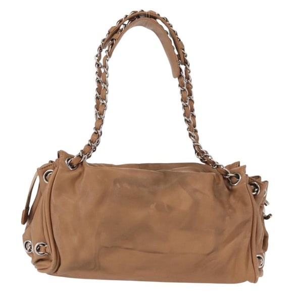 CHANEL COCO Mark Chain Shoulder Bag Lamb Skin Beige Silver CC Auth 154764