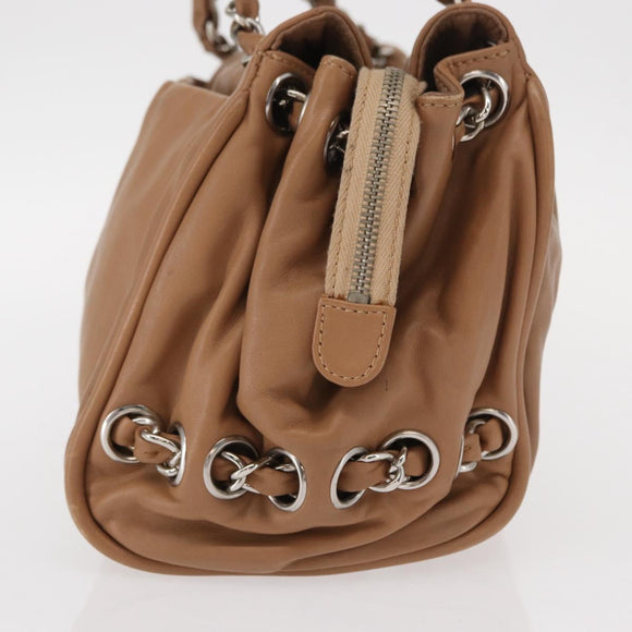 CHANEL COCO Mark Chain Shoulder Bag Lamb Skin Beige Silver CC Auth 154764