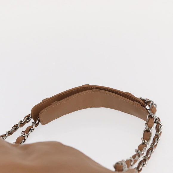 CHANEL COCO Mark Chain Shoulder Bag Lamb Skin Beige Silver CC Auth 154764