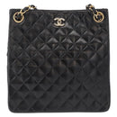 CHANEL Matelasse Chain Shoulder Bag Patent leather Black Gold CC Auth 154765-2