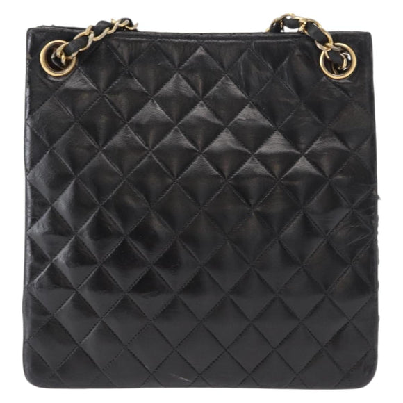 CHANEL Matelasse Chain Shoulder Bag Patent leather Black Gold CC Auth 154765