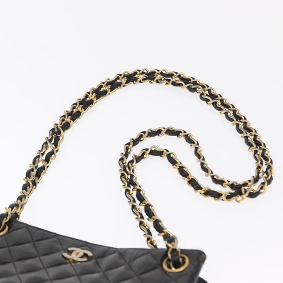 CHANEL Matelasse Chain Shoulder Bag Patent leather Black Gold CC Auth 154765