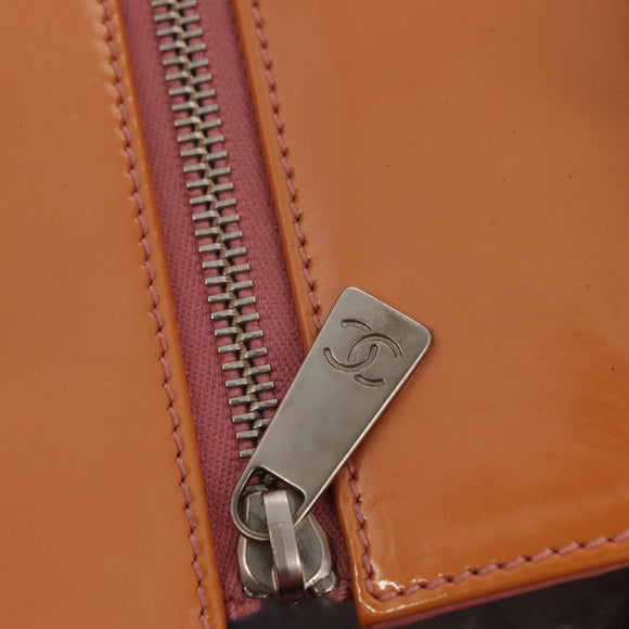 CHANEL Matelasse COCO Mark Chain Bag Patent Leather Orange Silver CC Auth 154766