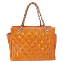 CHANEL Matelasse COCO Mark Chain Bag Patent Leather Orange Silver CC Auth 154766-2