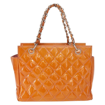 CHANEL Matelasse COCO Mark Chain Bag Patent Leather Orange Silver CC Auth 154766 - 0