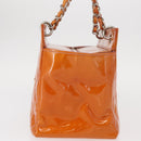 CHANEL Matelasse COCO Mark Chain Bag Patent Leather Orange Silver CC Auth 154766-3