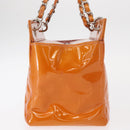 CHANEL Matelasse COCO Mark Chain Bag Patent Leather Orange Silver CC Auth 154766-4