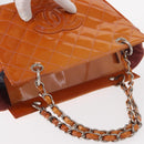 CHANEL Matelasse COCO Mark Chain Bag Patent Leather Orange Silver CC Auth 154766-7