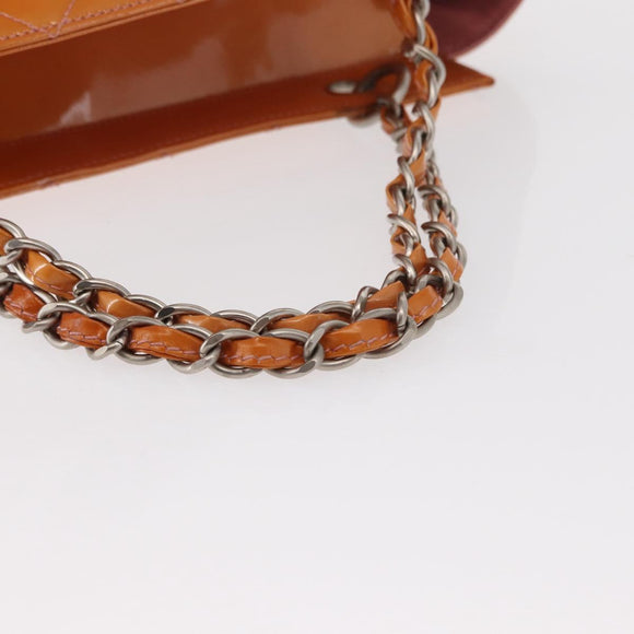 CHANEL Matelasse COCO Mark Chain Bag Patent Leather Orange Silver CC Auth 154766