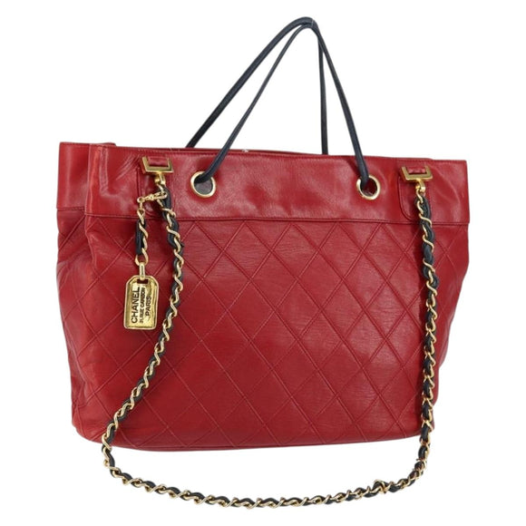 CHANEL Bicolore Chain Shoulder Bag Lamb Skin Red Gold CC Auth 154767