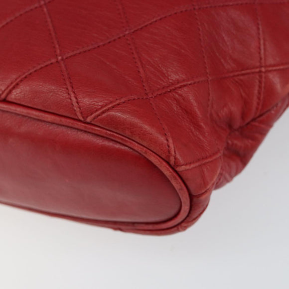 CHANEL Bicolore Chain Shoulder Bag Lamb Skin Red Gold CC Auth 154767