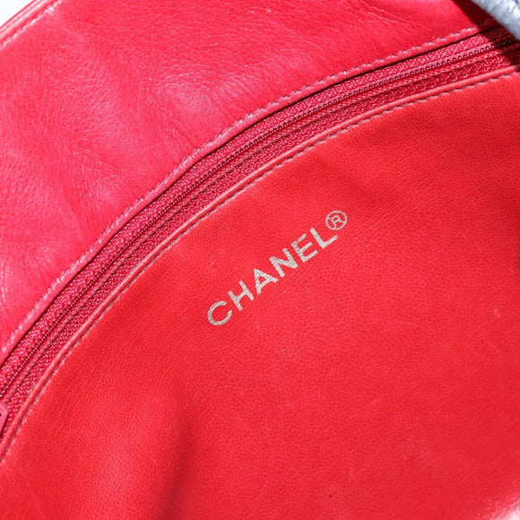 CHANEL Bicolore Chain Shoulder Bag Lamb Skin Red Gold CC Auth 154767