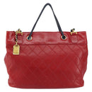 CHANEL Bicolore Chain Shoulder Bag Lamb Skin Red Gold CC Auth 154767-2