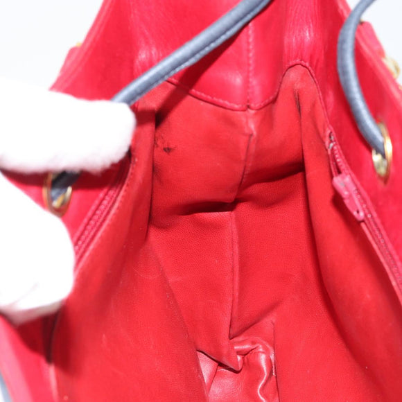 CHANEL Bicolore Chain Shoulder Bag Lamb Skin Red Gold CC Auth 154767