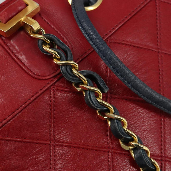 CHANEL Bicolore Chain Shoulder Bag Lamb Skin Red Gold CC Auth 154767