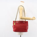 CHANEL Bicolore Chain Shoulder Bag Lamb Skin Red Gold CC Auth 154767-28