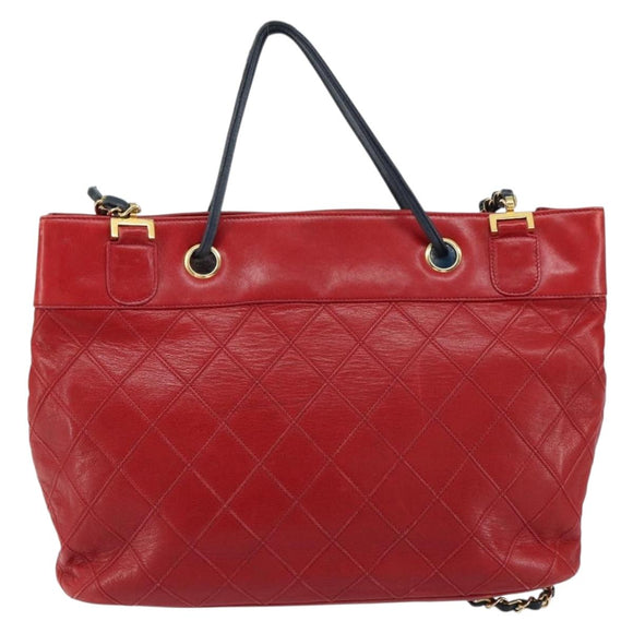 CHANEL Bicolore Chain Shoulder Bag Lamb Skin Red Gold CC Auth 154767