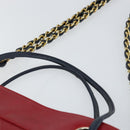 CHANEL Bicolore Chain Shoulder Bag Lamb Skin Red Gold CC Auth 154767-8