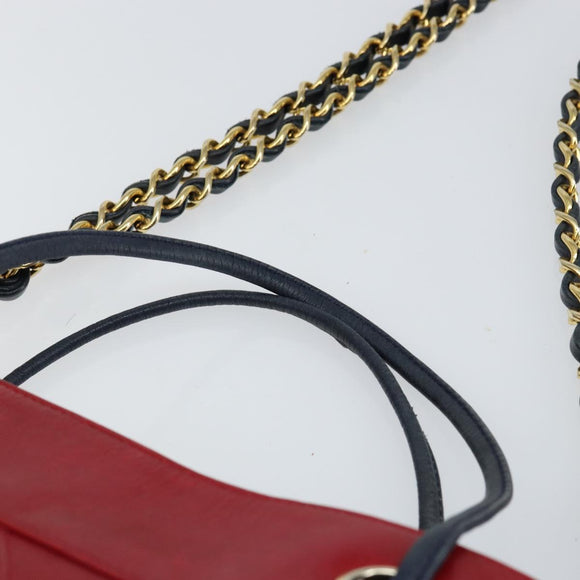 CHANEL Bicolore Chain Shoulder Bag Lamb Skin Red Gold CC Auth 154767