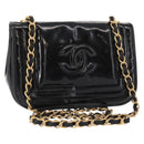 CHANEL COCO Mark Chain Shoulder Bag Enamel Black Gold CC Auth 154768-1