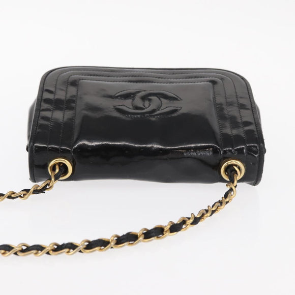 CHANEL COCO Mark Chain Shoulder Bag Enamel Black Gold CC Auth 154768