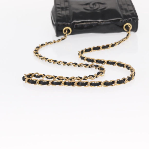 CHANEL COCO Mark Chain Shoulder Bag Enamel Black Gold CC Auth 154768