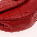 CHANEL Matelasse Camellia Chain Shoulder Bag Lamb Skin Red Gold CC Auth 154769-14